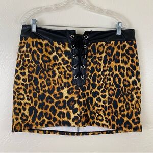 Switchblade Stiletto Small Brown & Black Leopard Print Lace-up Fitted Mini Skirt